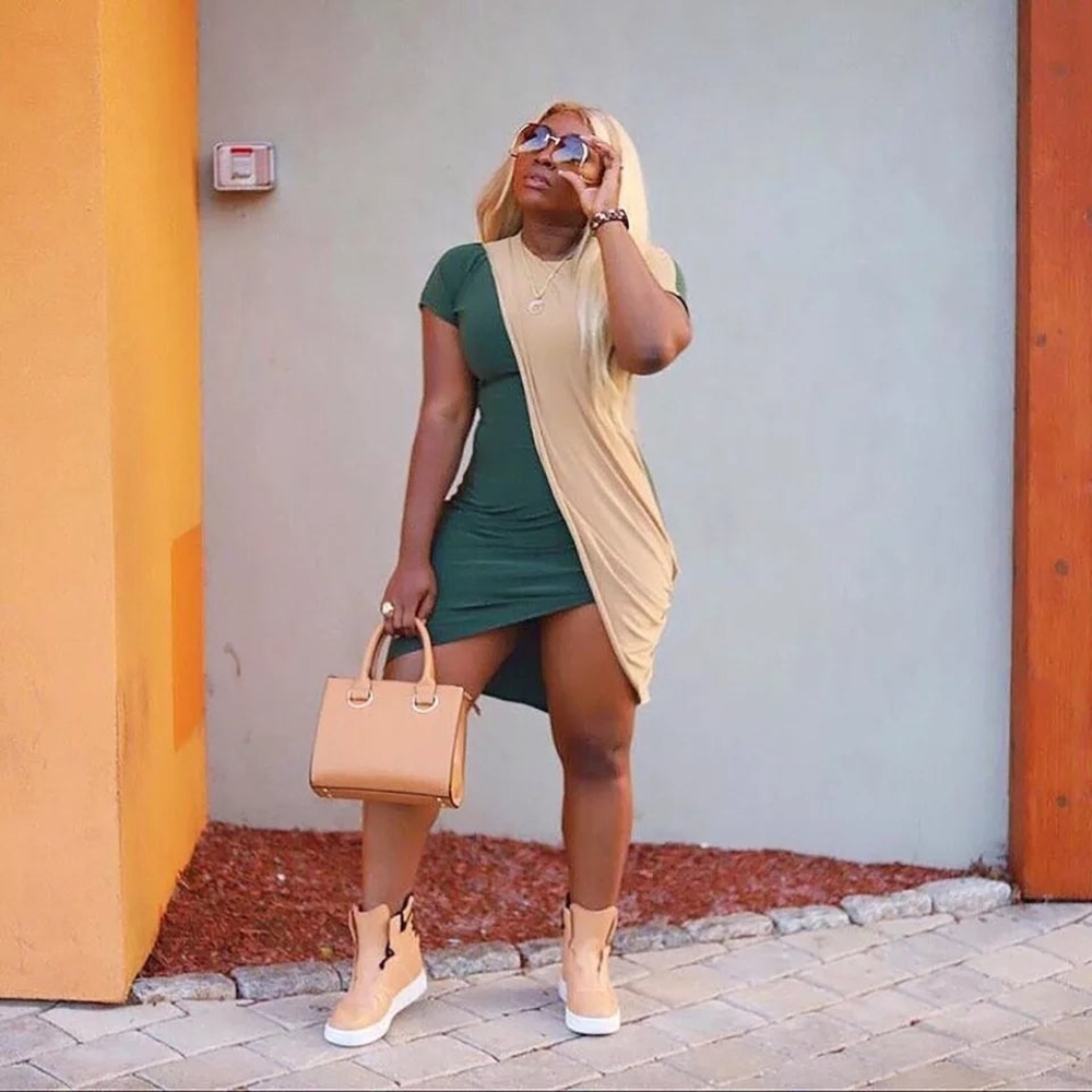Stylish Green and Tan Dress